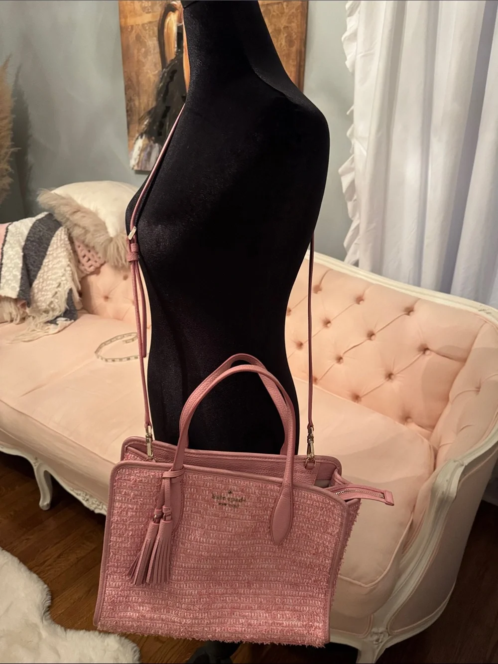 kate spade Pink Tweed Satchel with Tassel